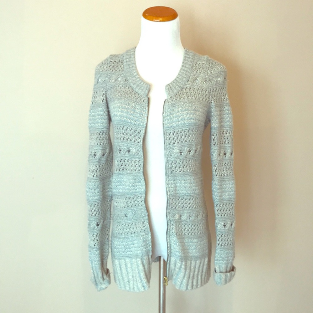 Anthropologie blue & silver zip-up cardigan S